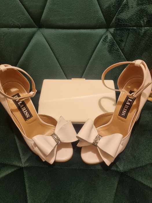 Pantofi mireasa si plic din piele naturala