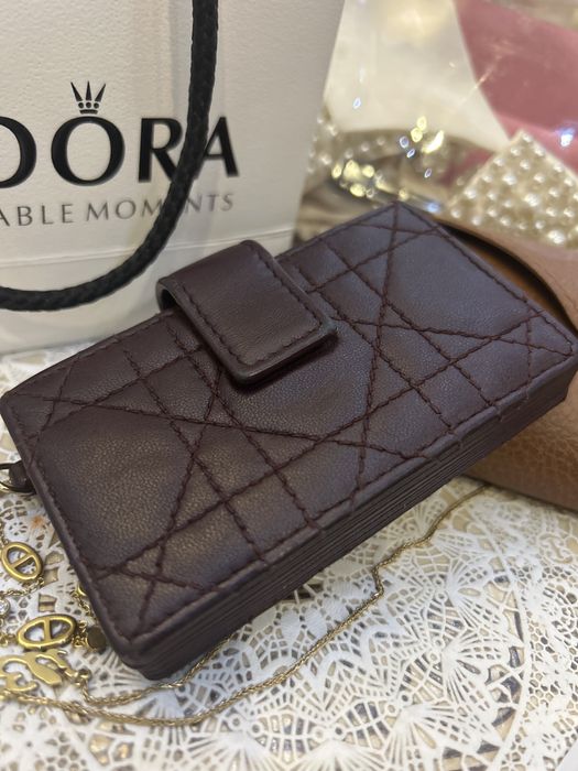 Dior Burgundy Cannage Leather Lady Dior Compact French Wallet.