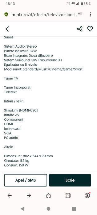 Tv lcd LG  32LH3000 81 cm