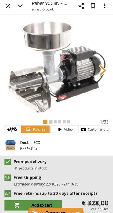 Reber 9008N - Преса за домати,месомелачка - 450 W индукционен мотор