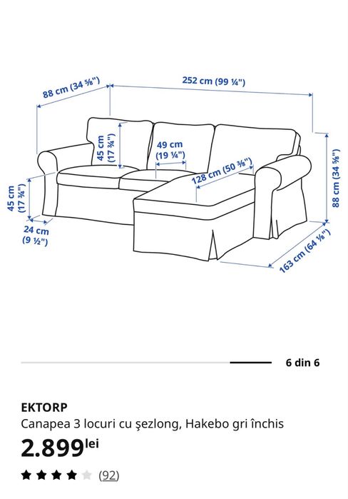 Canapea cu sezlong Ikea Ektorp
