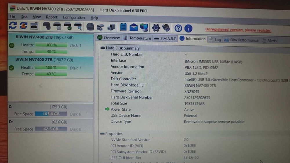 SSD ACER  Biwin Nv7400 M.2 PCIe Gen4, de 2TB, 7450 MB/s -NOU