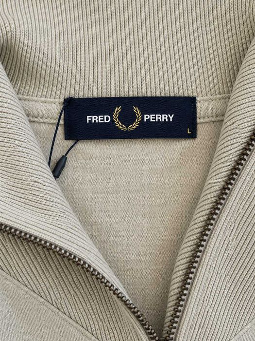 Bluză Fred Perry Half Zip Track Top bărbați, Light Oyster, inserții rib, mărimea L