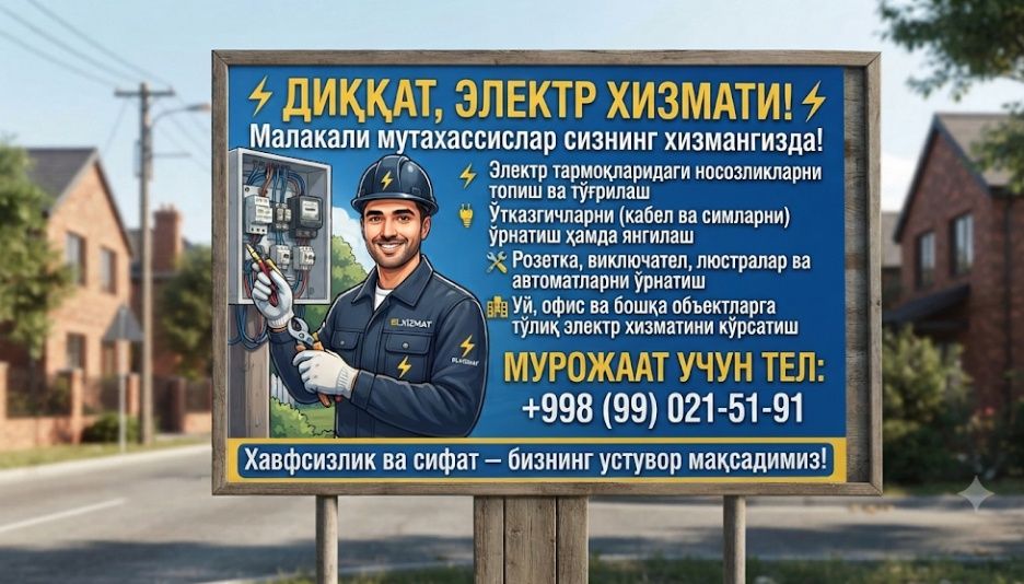 Электрик хизмати 24/7 Elektrik