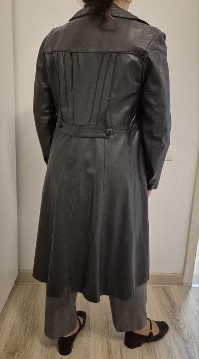 Palton de piele naturala bleumarin