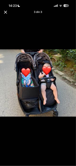 Căruț dublu fie pentru gemeni fie pentru un copil mare și unul mic
