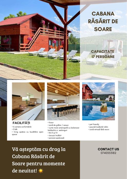 Cabană cu piscină si Jacuzzi , 17 locuri de cazare .