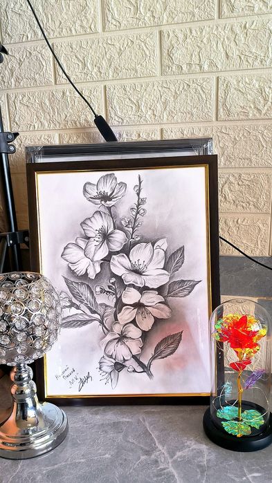 Лъв, Тигър, Леопард, цветя - графика