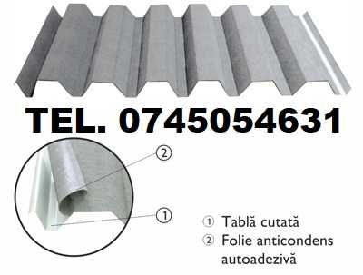 Tabla cutata trapez pt hale metalice cu folie anticondens autoadeziva