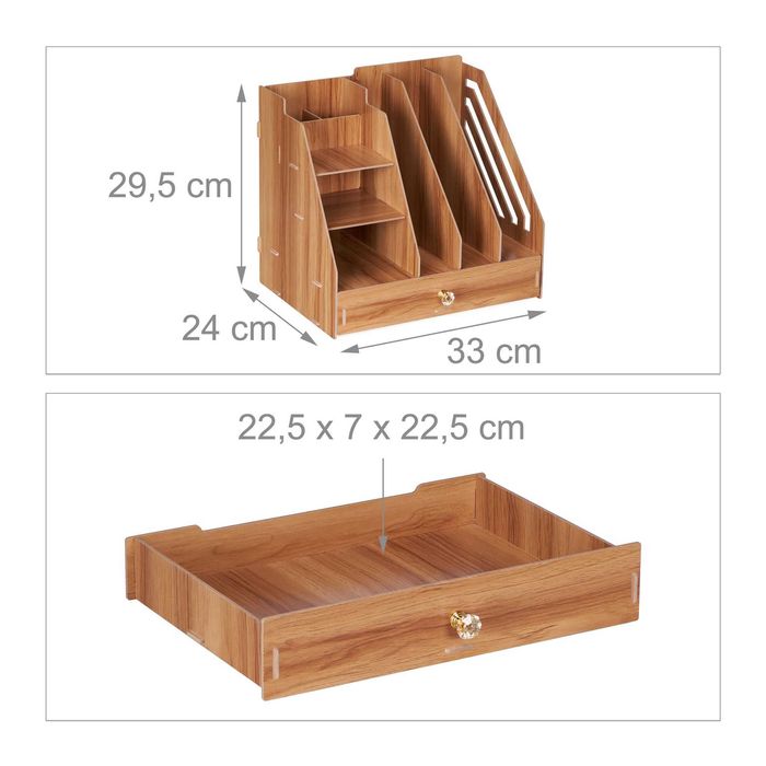 Organizator de birou cu 8 compartimente 1 sertar MDF 30x33x24 cm