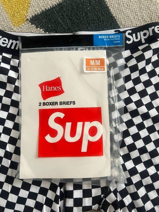 Boxeri bărbați Supreme Checkerboard, print șah alb-negru all-over, M, noi, nepurtați, în ambalaj