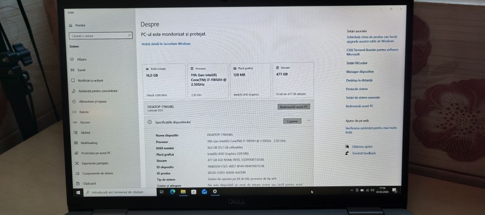 Laptop Dell Latitude 5521_i7-11850H gen 11_12GB DDR4_256GB SSD_15.6FHD