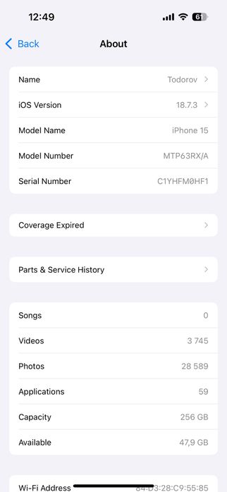 iPhone 15 256GB 93% капацитет на батерия  Black+Mode