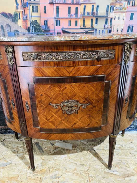 Comoda Vintage Bronz Marmura Intarsi Lemn Masiv Servanta Mobila Antic