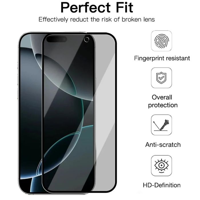 iPhone 17 /Pro/Max/Air/ PRIVACY ANTI-SPY Full Glue Стъклен протектор