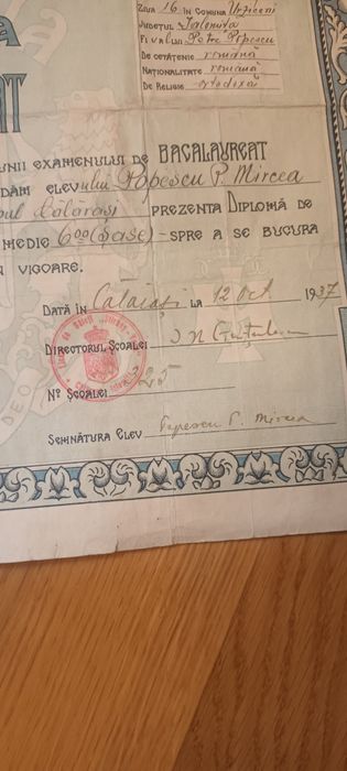 Document vechi, Diploma 1937