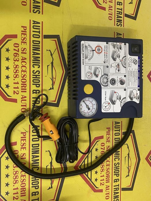 Compresor aer auto umflat roti masina original Dunlop 12V 10A 120W Nou