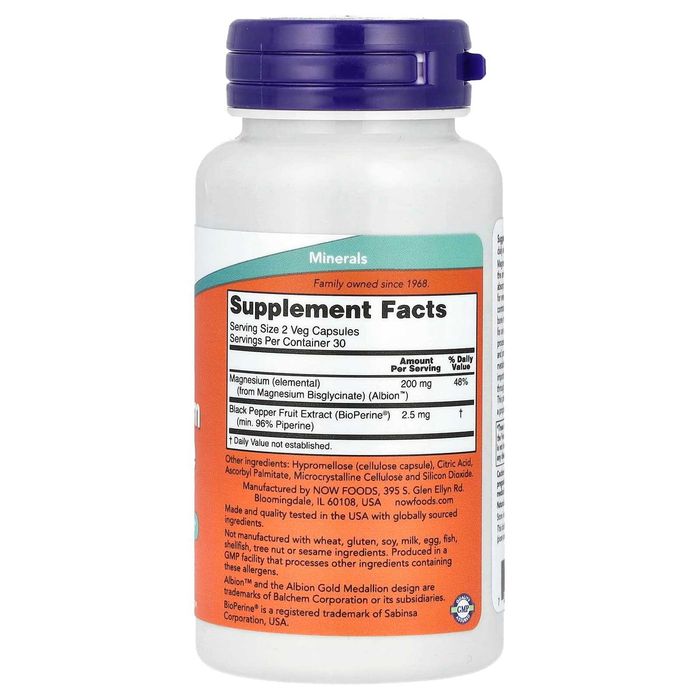 NOW Foods, Глицинат магния, 60 растительных капсул
