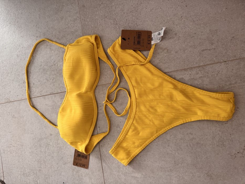 Costum de baie marime M galben brazilian bareta si bureti detasabili