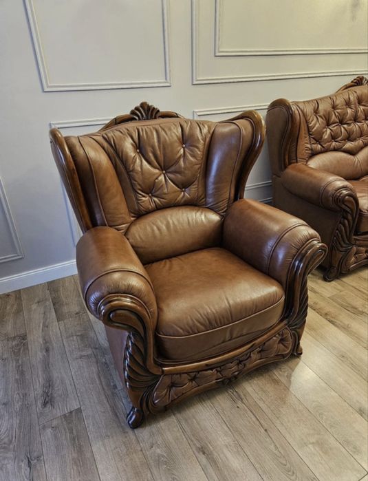 Set canapele 3 2 1 piele cu lemn de trandafir