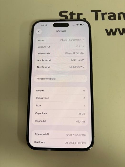 Telefon iPhone 14 Pro Max, 128GB, 5G, Deep Purple Bat.84% -T-
