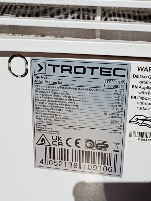 Vând dezumidificator Trotec/Germany
