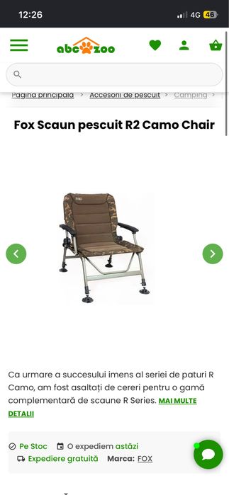 Fox Scaun pescuit R2 Camo Chair