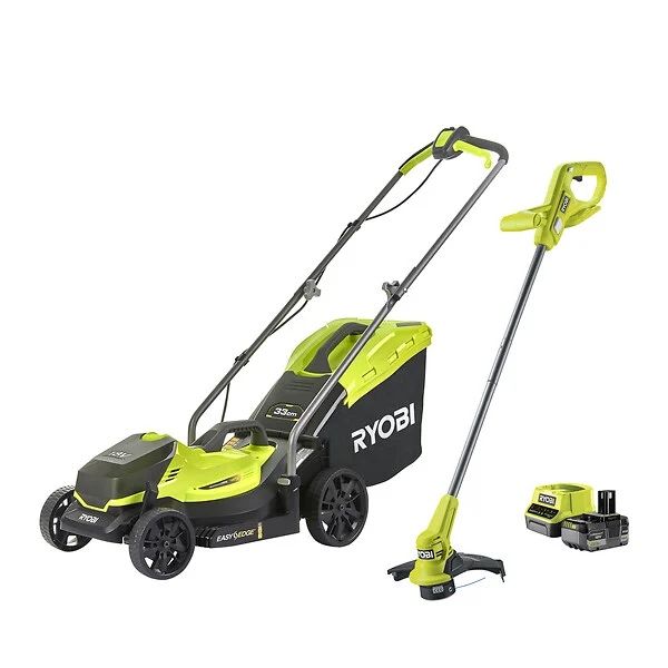 Mașină de tuns iarba RYOBI 33 cm și trimmer pentru iarbă 23 cm, 18V 1 baterie 5,0 Ah, noua