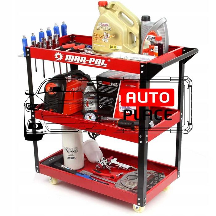 Количка за инструменти с 3 рафта и поставка за отвертки Mar-Pol