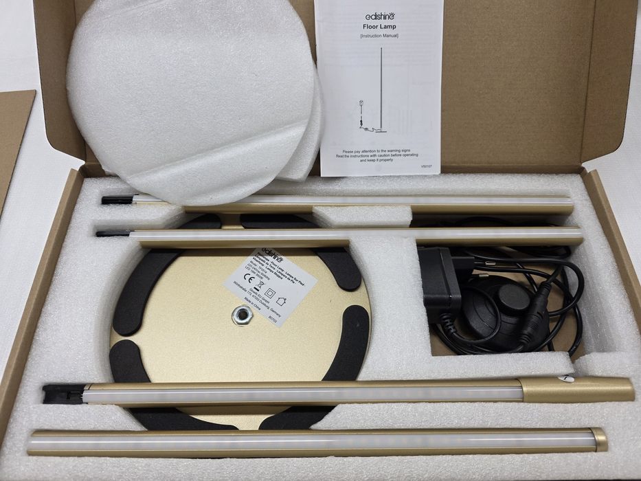 Златна LED подова лампа, димируема, 3000K, 146 см