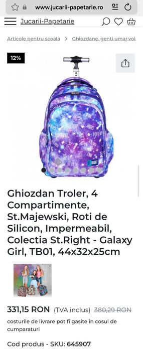 Ghiozdan Troler, 4 Compartimente,