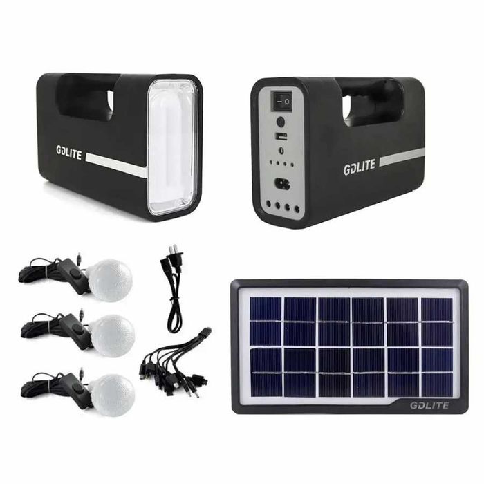 Panou solar 3 becuri lanterna/lampa LED, USB incarcare telefon, kit fotovoltaic, incarcare panou solar sau priza