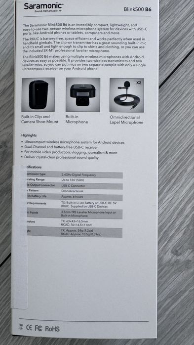 Microfon Wireless Saramonic Blink500 B6 – Nou, Sigilat