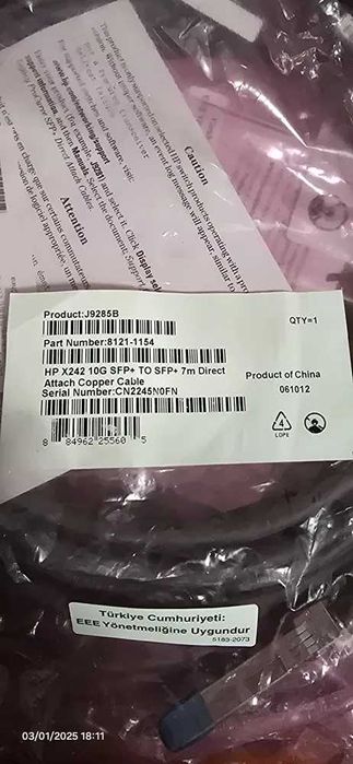 2 x HP Procurve x242 10G SFP+ 7m J9285B