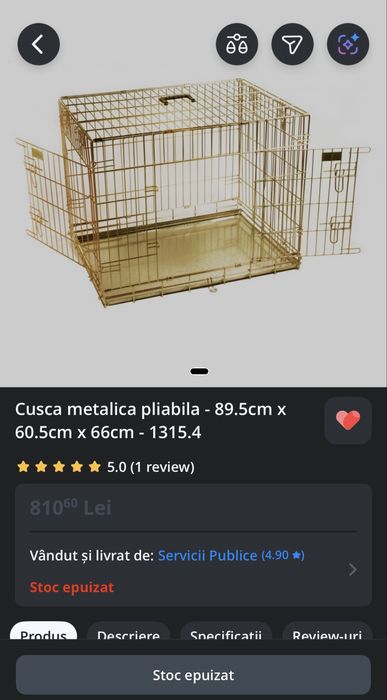 Cusca metalica pliabila pentru caini de dimensiune mare