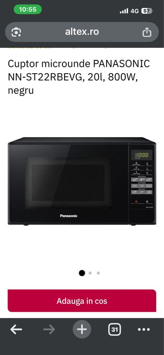Cuptor microunde PANASONIC NN-ST22RBEVG, 20l, 800W, negru