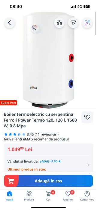 Boiler Ferroli 100 litri vanzare