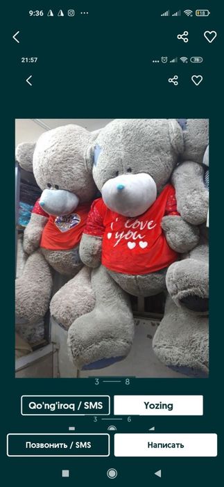 Teddi Tediy bear ayiqchalar (30sm 3metr)