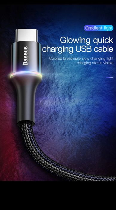 Светещ LED, устойчив кабел черен цвят  за зареждане и синхронизиране д