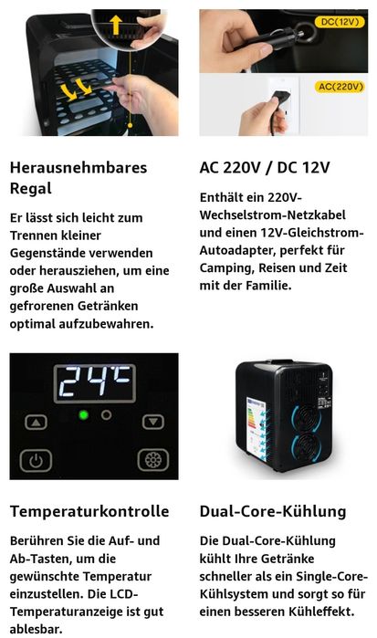 10L Мини Хладилник 12V / 220V, LCD Дисплей, Охлаждане и Затопляне, Enventor