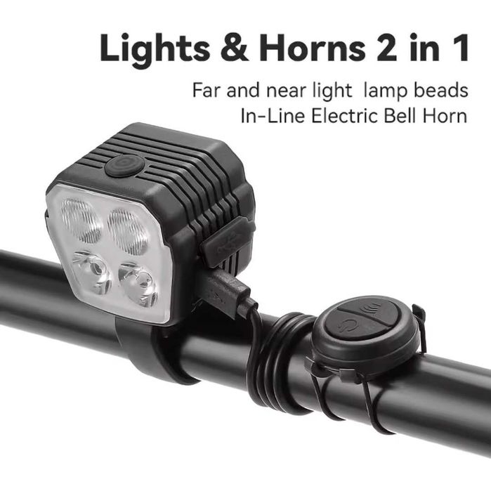 2 в 1 Предна LED светлина JOHORSE с вграден клаксон (300Lum / 120dB)