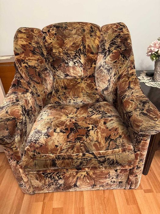 Set canapea extensibilă +2 fotolii pentru living, imitație catifea floral