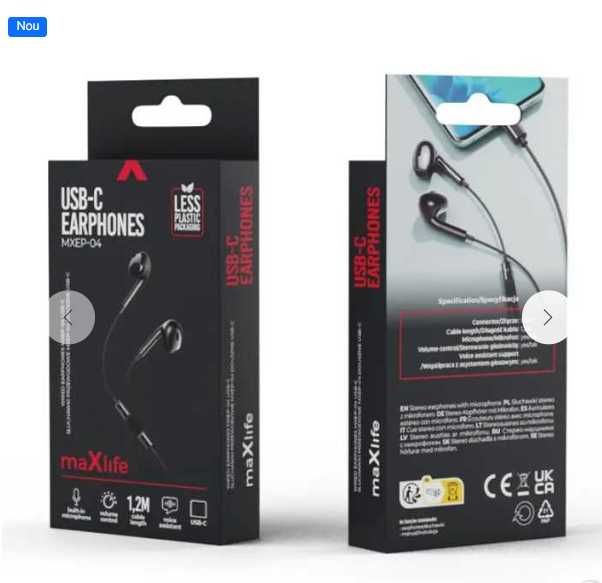Casti stereo si microfon USB-C 1.2m negru maXlife MXEP-04