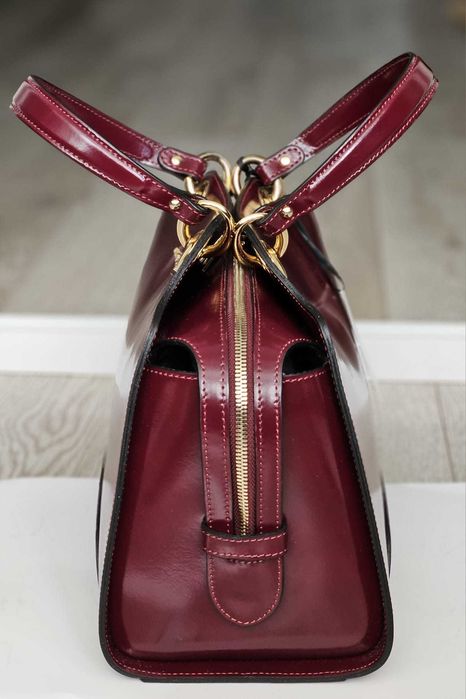 Geantă damă GILDA TONELLI piele naturală lăcuită – bordo/grena