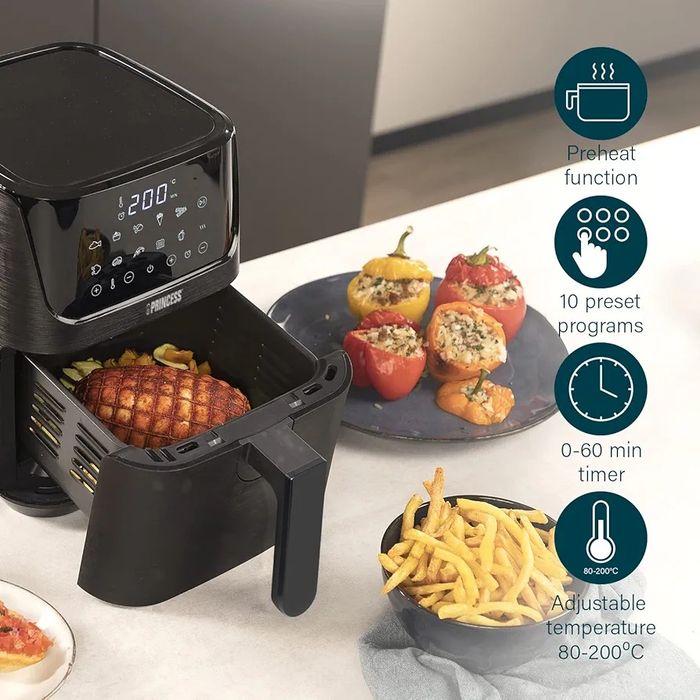 Нов! Фритюрник с горещ въздух Princess  Hot Air Fryer 6.5 1350W (182061) + книга с рецепти
