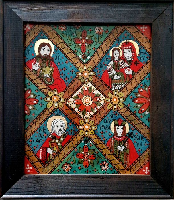 ⊹„Masa Raiului"- într-o icoană pictată pe sticlă, 22x26 cm.