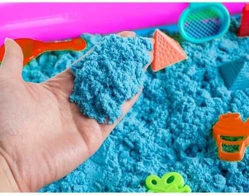 Nisip creativ magic 2 kg albastru 14 forme accesorii cutie gonflabila