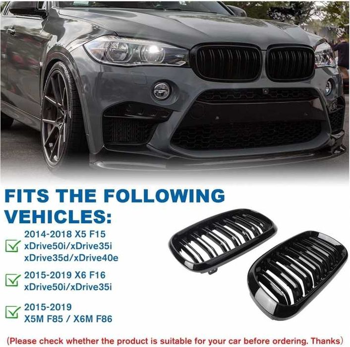 Двойни Бъбреци Решетки За BMW X5 X6 F15 F85 F16 F86 2014+ Черен Гланц Лак