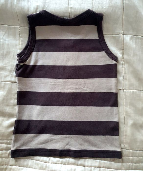 Top tricou Lacoste fara maneci,dama, femei dungi maro bej, bumbac premium elastic marime XS-M-L