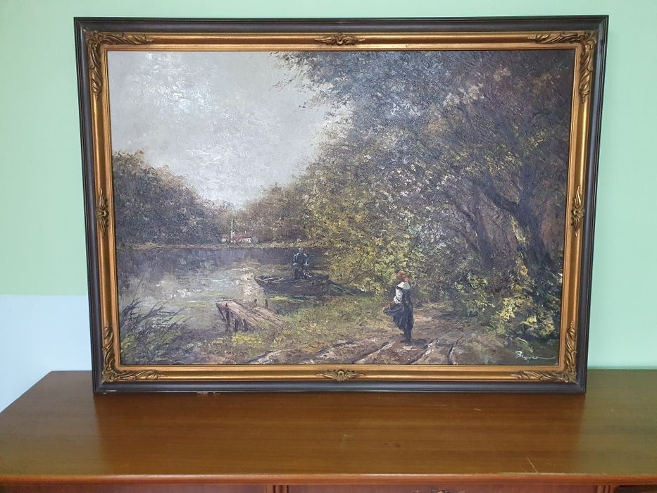 Уникална голяма антикварна авторска майсторска картина масло платно